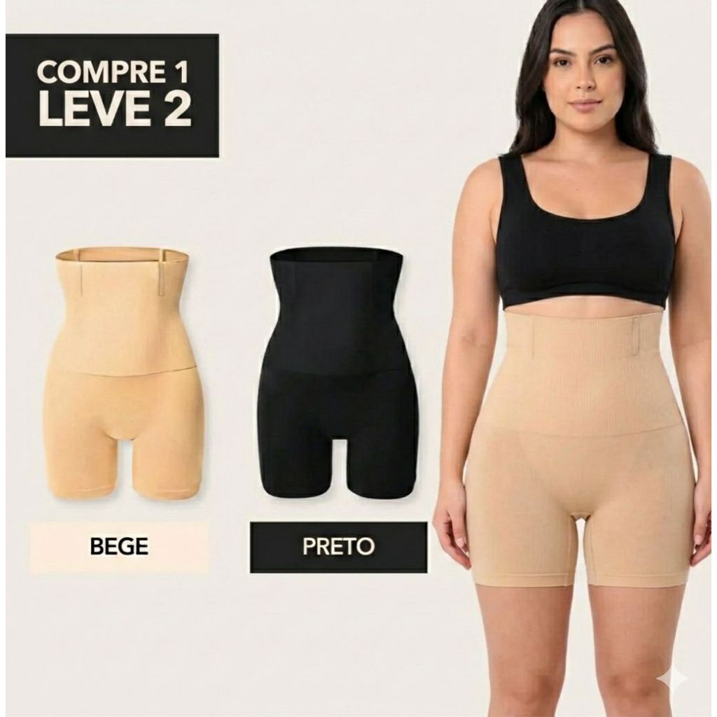 Kit 2 Shorts Modelador Compressão na Barriga Cinta Empina Bumbum Barbatanas de Ferro Não Enrola em Oferta na Shopee