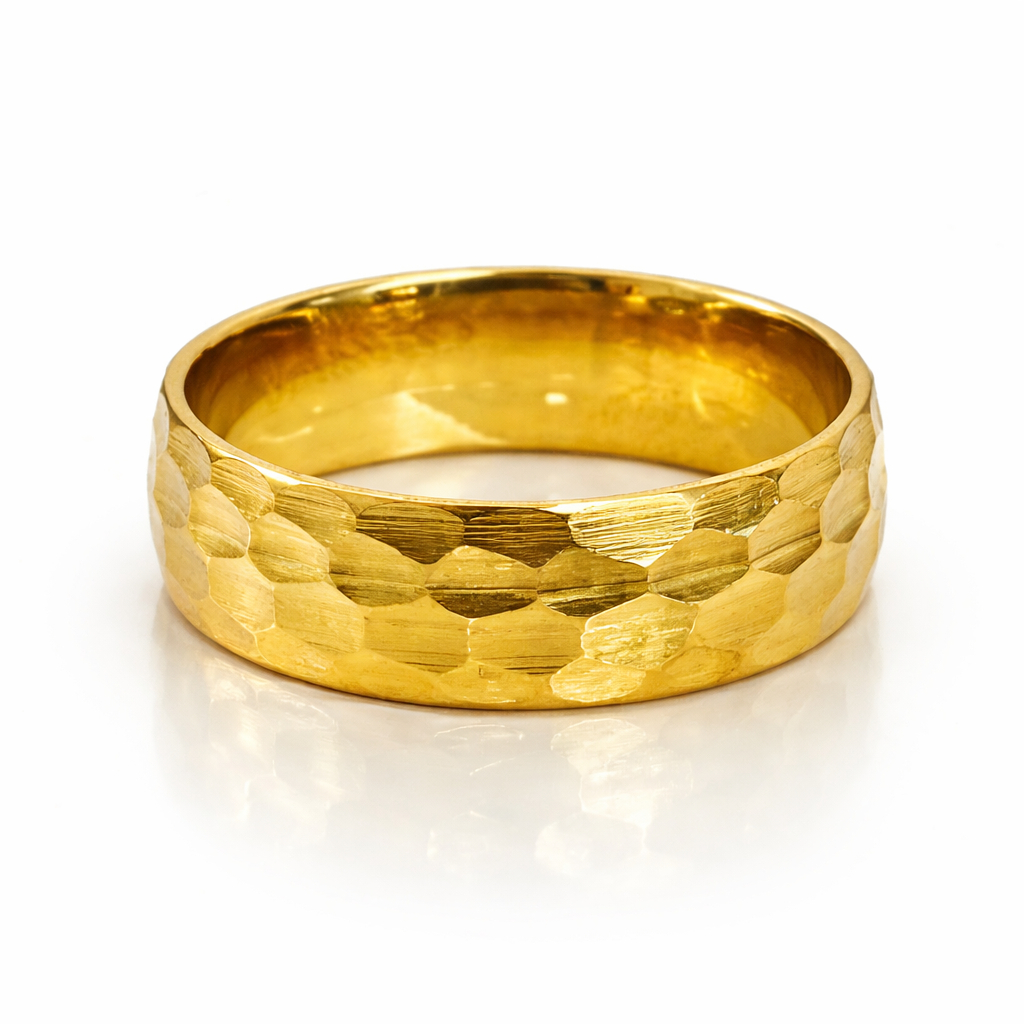 Anel Dourado Aço Inox 8mm Textura Martelada | Anel Masculino e Feminino Unissex em Oferta na Shopee