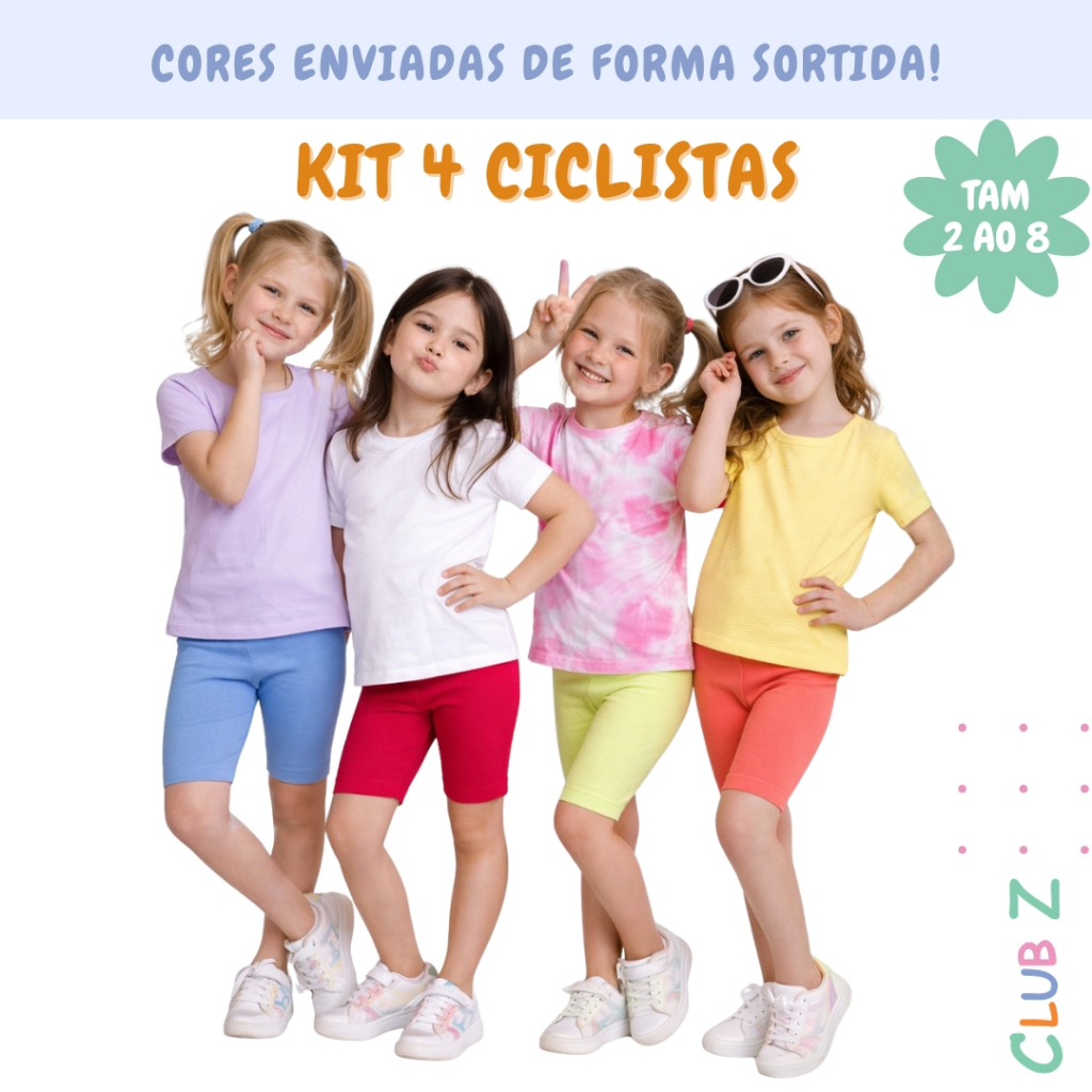 KIT 4 Bermudas Ciclista Infantil Feminina