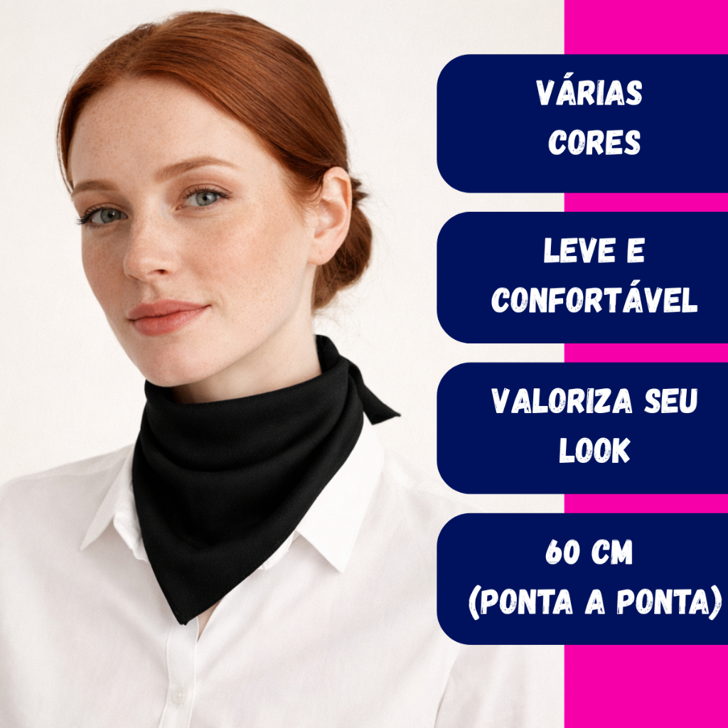 Lenço de Pescoço Feminino 45x60 Elegante para Uniforme Recepcionista Eventos Linha Profissional