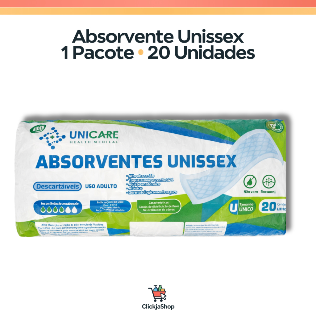 1 Pct de Absorventes Unissex de Uso Adulto 20 Uni. | Geriátrica e Pós-Parto + ALTA ABSORÇÃO