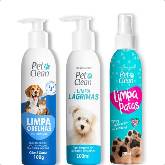 Kit Limpa Patas, Limpa Lágrimas e Limpa Orelhas Pet Clean | Higiene Completa para Cães e Gatos