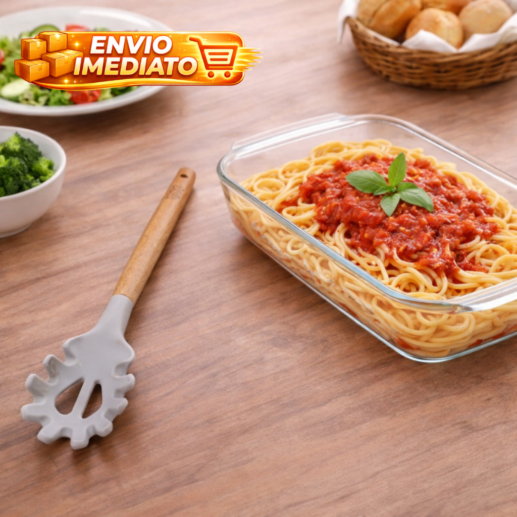 Colher Espaguete Silicone 31cm Casa Cabo Madeira Massa Casa Cozinha Decoração Resistente Fracalanza