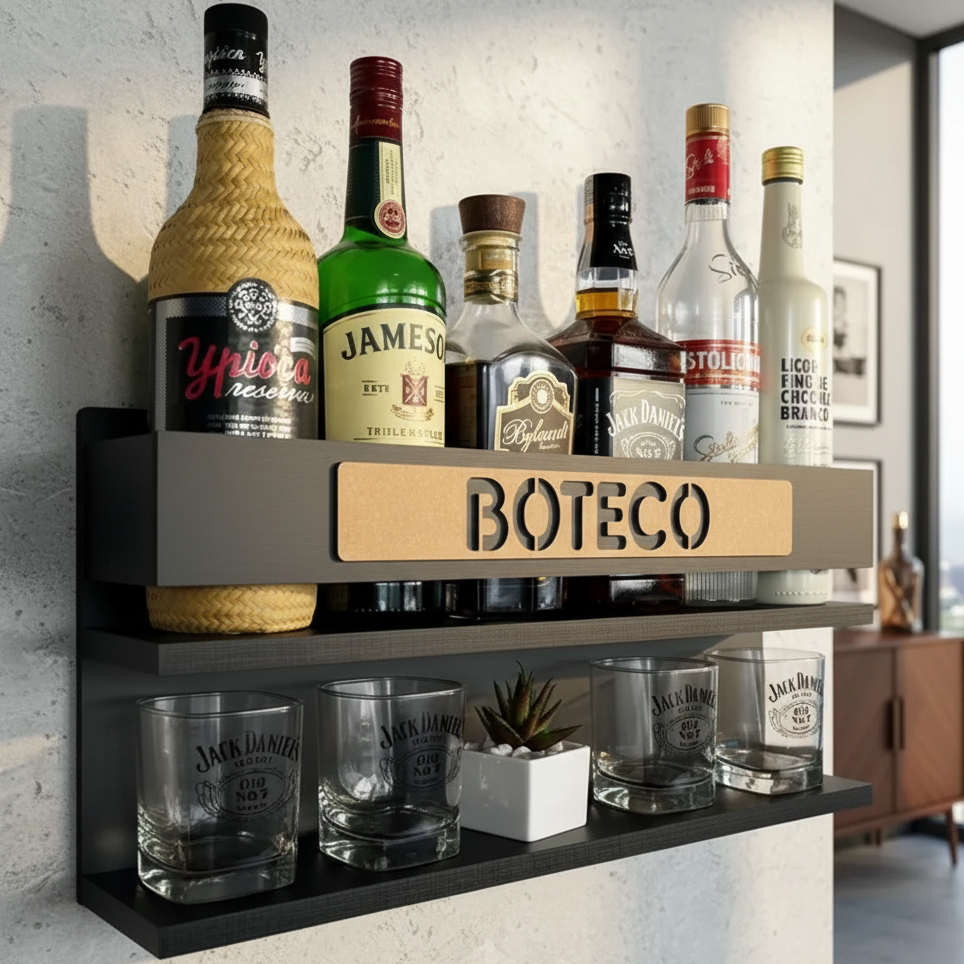 Barzinho de Parede de MDF Bar Suspenso para Bebidas - Decoração Casa Sala Área Gourmet Churrasqueira