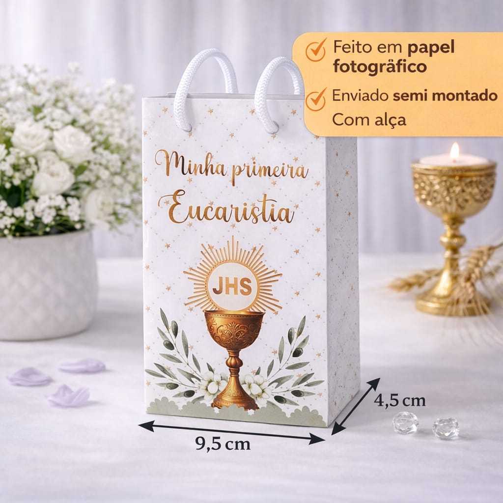 Sacolinha Primeira Eucaristia Personalizada Lembrancinha Batizado Religiosa Luxo Festa Infantil Papel Fotográfico