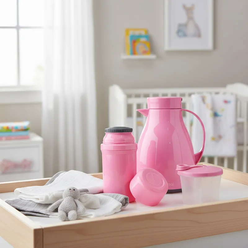Kit UniBaby Garrafa Térmica Paris 500ml Garrafa Fano 250ml Pote Dosador Leite Em Pó 300ml Rosa