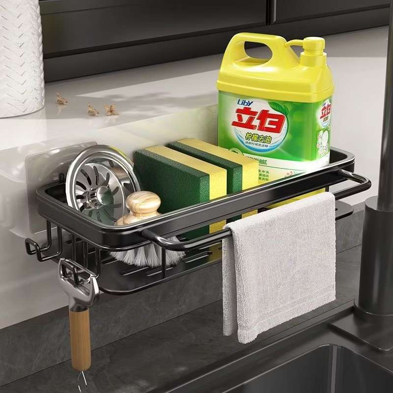 KIT Suporte Organizador De Cozinha Prateleira Sem Furo Escorredor com Gancho Porta Detergente em Oferta na Shopee