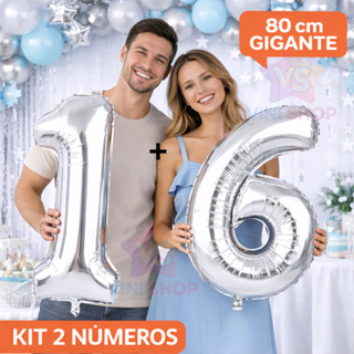 Kit com 2 balões PRATA de Numero metalizados 80cm -32" Polegadas em Oferta na Shopee