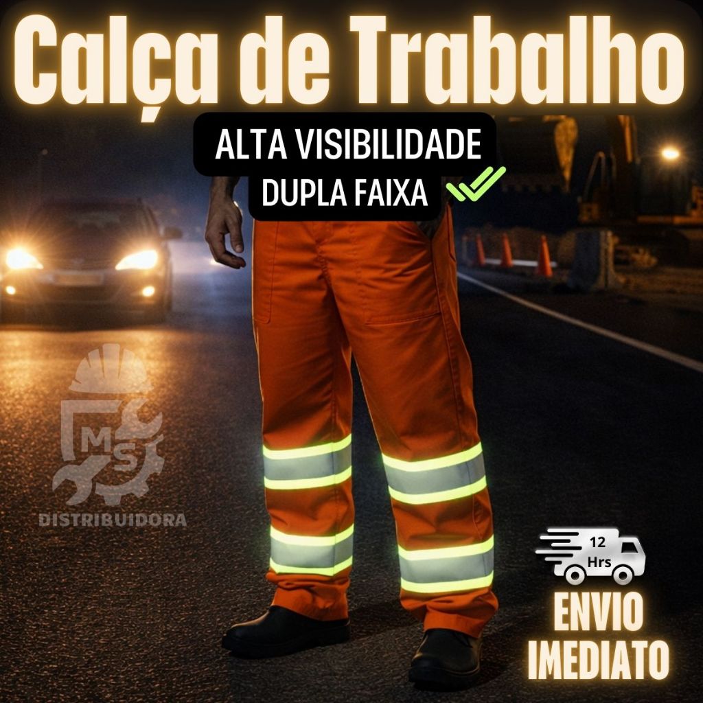 Calça de Trabalho com Refletivo Duplo  Alta Visibilidade Refletiva Segurança Noturno Profissional
