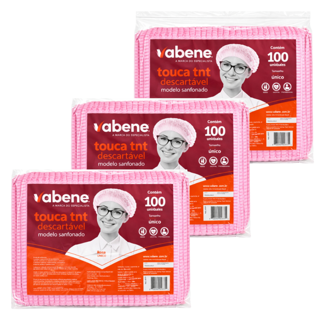 Kit 100 a 300 Toucas Descartáveis TNT Rosa Sanfonadas com Elástico Vabene em Oferta na Shopee
