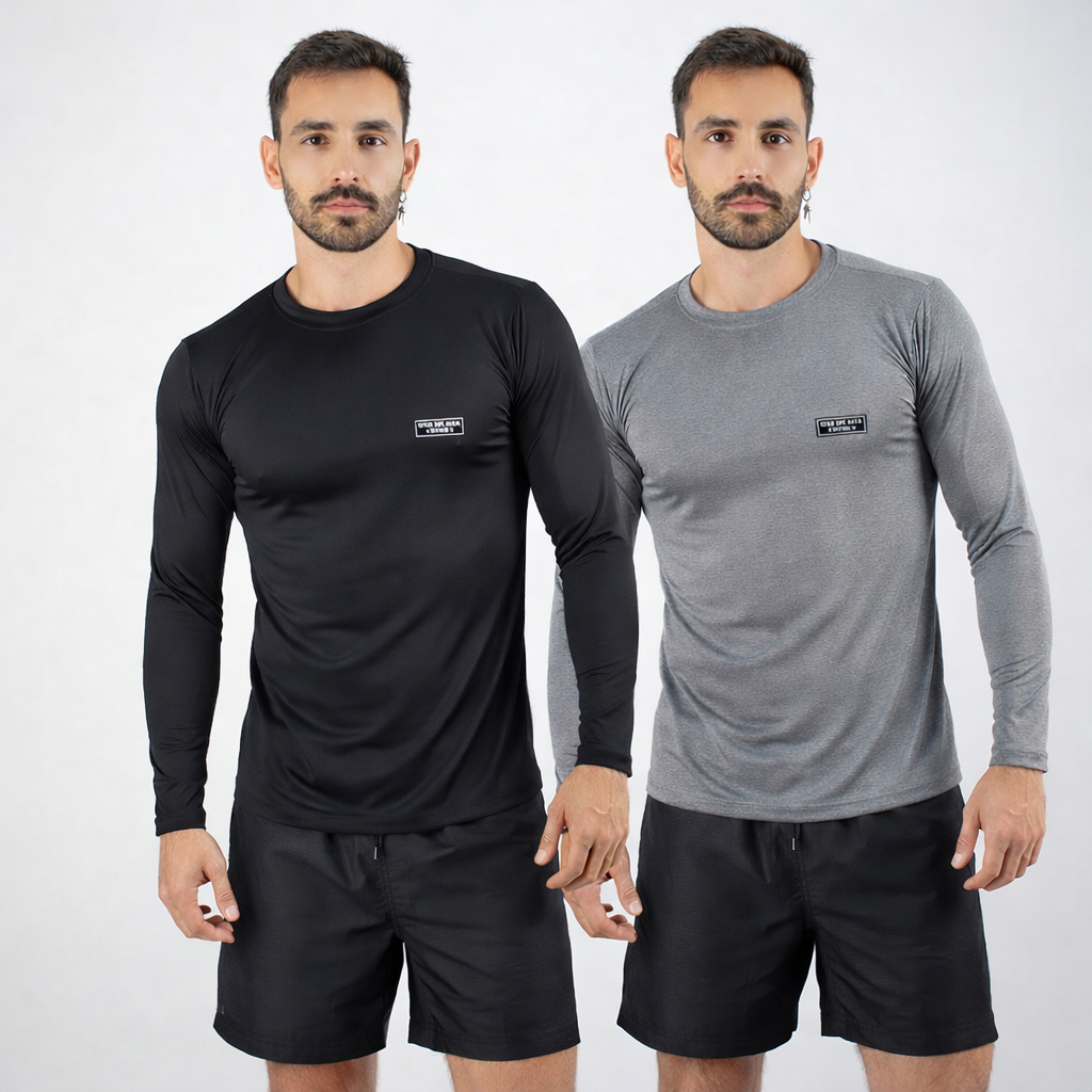 Kit 2 Camisa Térmica Masculina Segunda Pele Compressão Proteção Solar UV, Academia, Corrida, Treino
