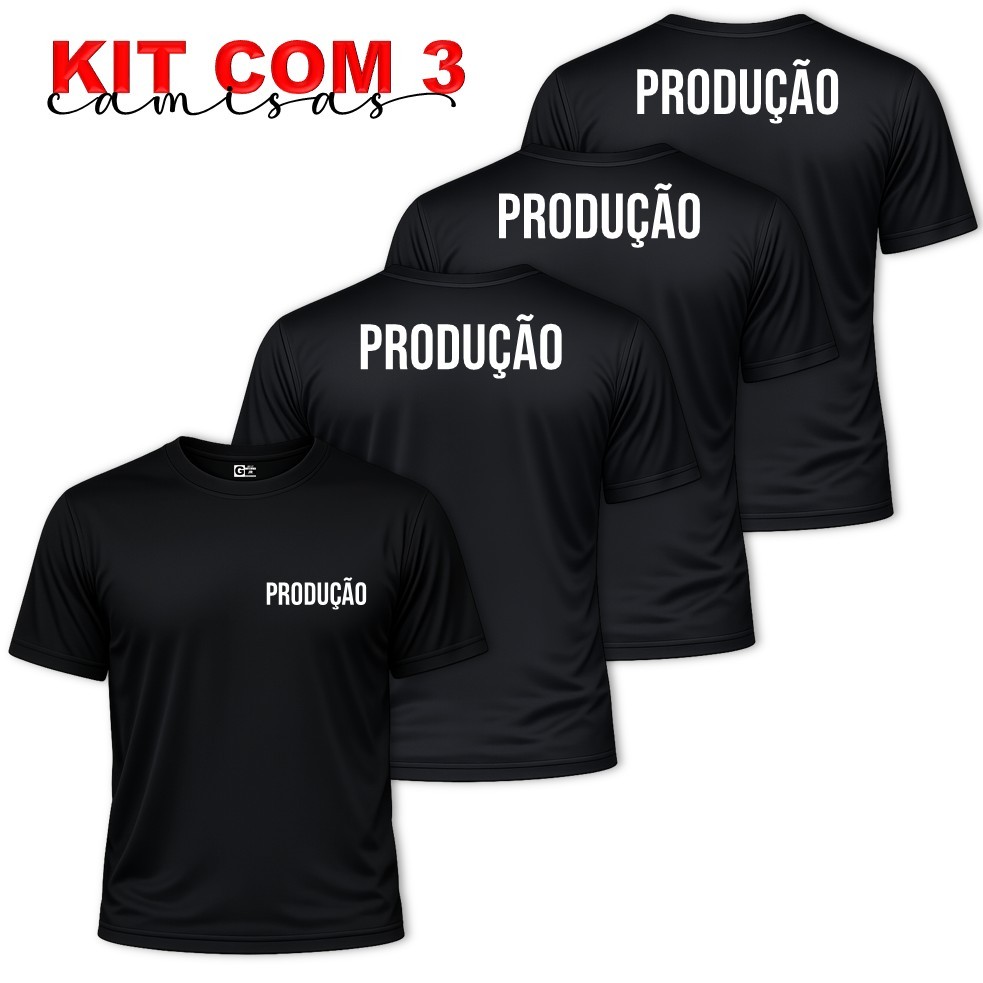 Kit 3 Camisas Camiseta Uniforme Unissex PRODUÇÃO Equipe Time Empresa Staff Eventos Dry Fit