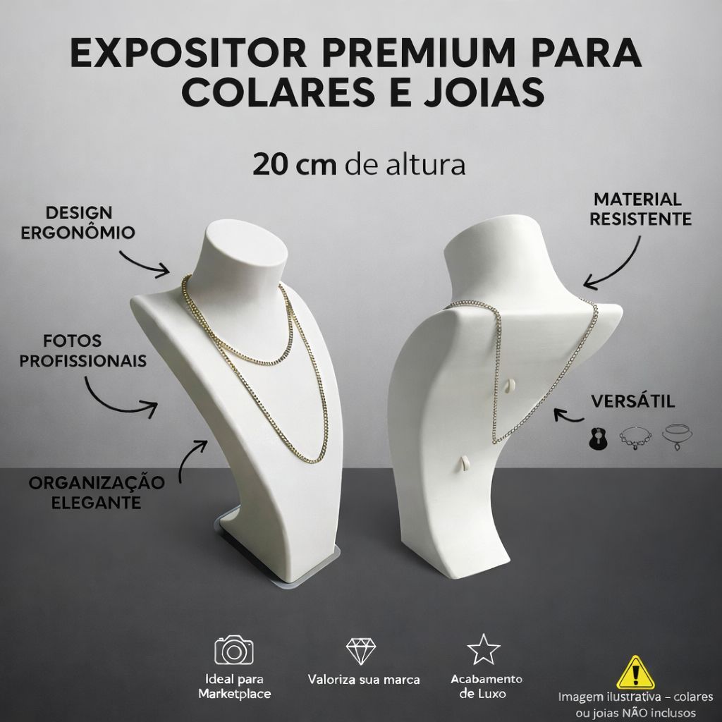 Busto Expositor para Colares e Correntes | Suporte para Joias, Bijuterias e Fotos Profissionais