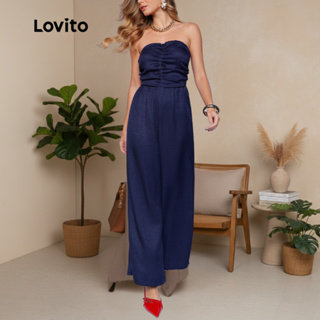 Lovito Macacao Elegante Festa Sem Alcas Drapeado Duna Chic Moda Feminina BRJRB1030BRL1060 em Oferta na Shopee