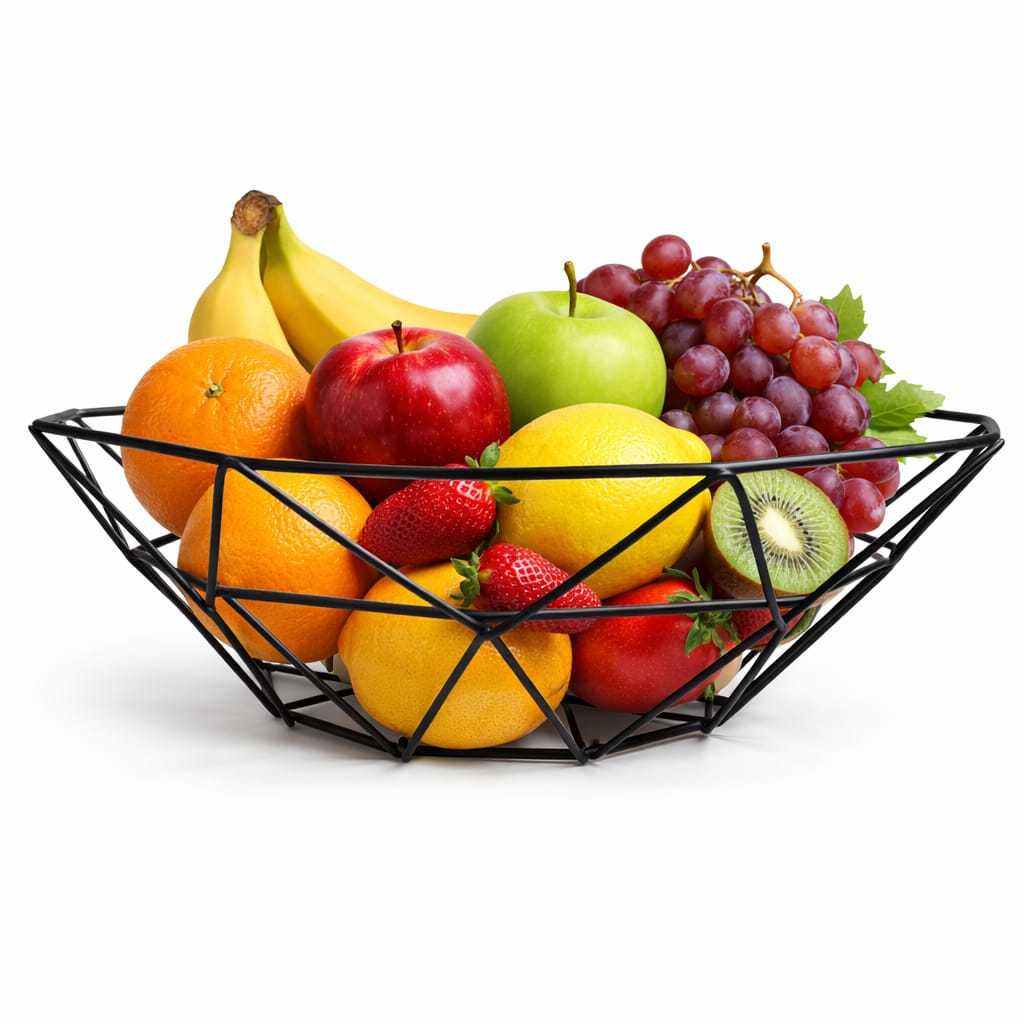 Fruteira Aramada Preta Geométrica Centro de Mesa Frutas Metal Decorativa Mesa Cozinha Organizador