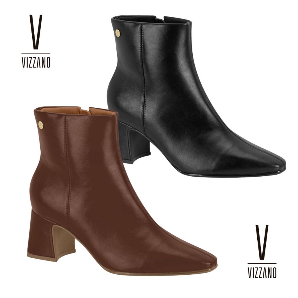 Bota Feminina Vizzano Confortavel Cano Curto Salto Bloco Médio Moda Casual Outono Inverno Macia