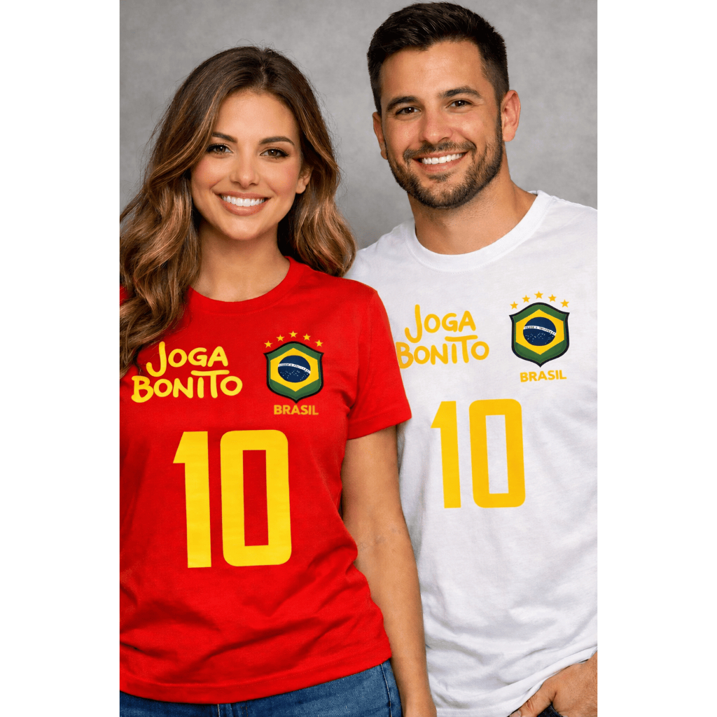 Kit 2 camisetas casal 100% algodão casual copa do mundo Joga Bonito Brasil 10 estilo esportivo torcida apaixonada