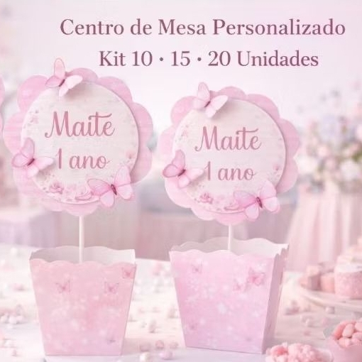 Centro de Mesa Jardim das Borboletas Personalizado | Cachepô Festa Infantil