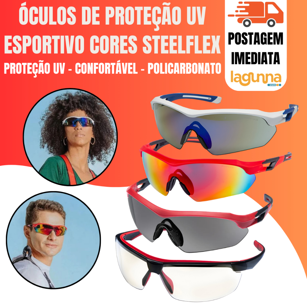 Óculos Segurança Proteção Uv Esportivo, Corrida, Ciclismo Steelflex Cores em Oferta na Shopee
