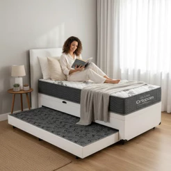 Cama Box Baú com Colchão de Espuma D33 Ortobom Airtech 100 + Auxiliar Unique Solteiro 88cm