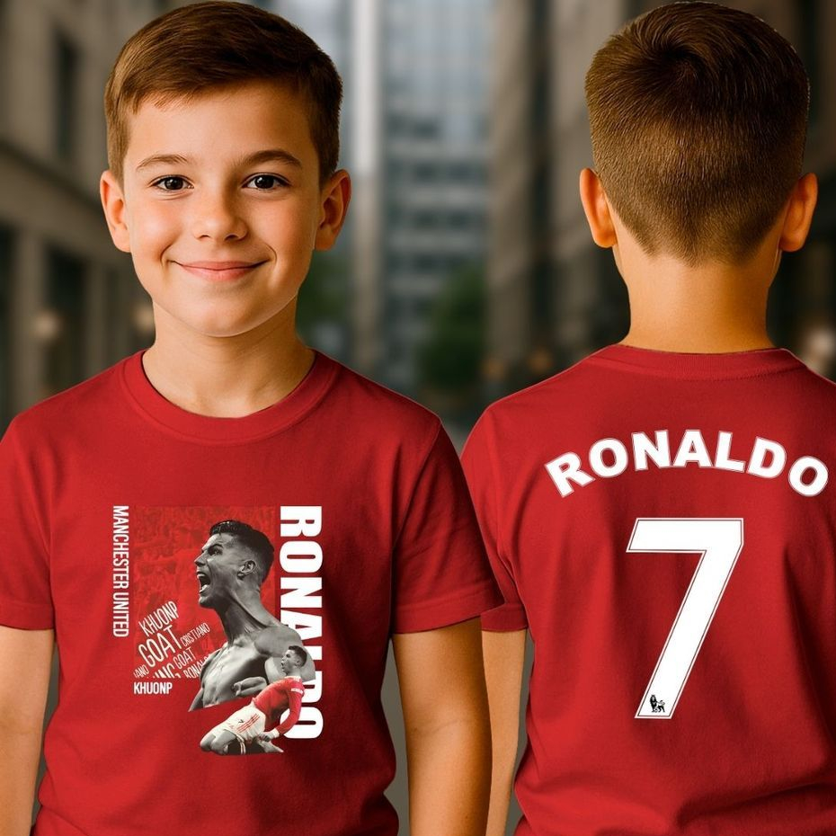 Camiseta Infantil Cristiano Ronaldo CR7 Camisa Futebol Estampa Goat Camiseta Masculina Unissex