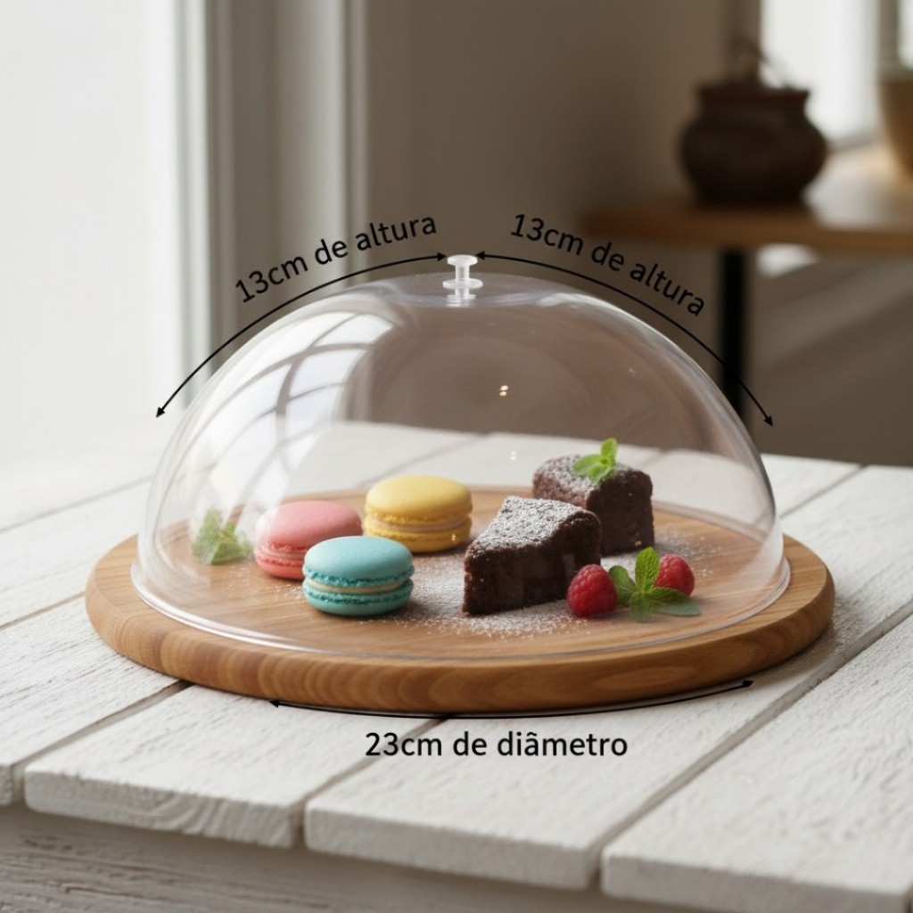Cúpula Tampa para Bolo Acrílica Transparente 23cm – Ideal para Festas, Sobremesas e Confeitaria