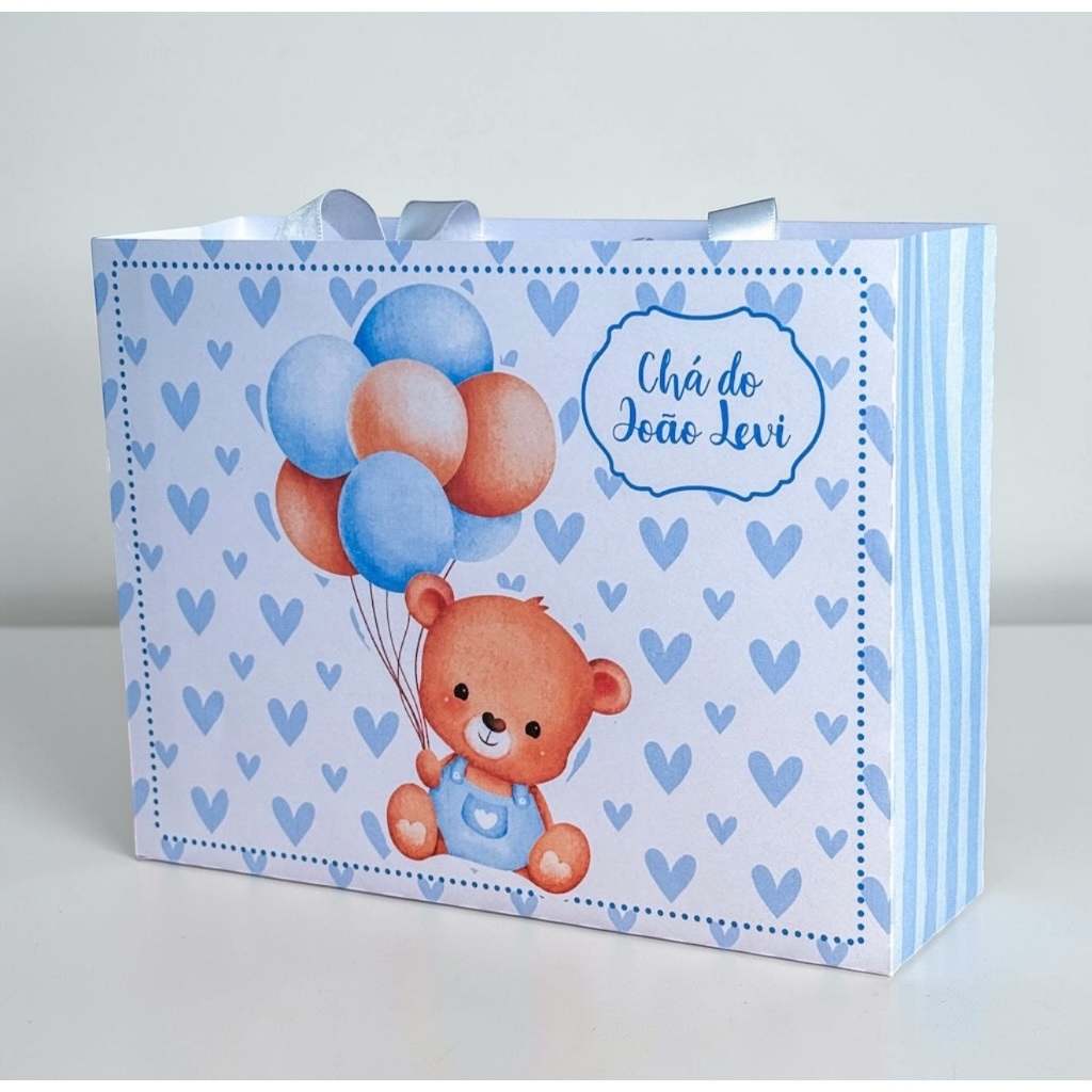 10 Sacolinhas G Chá de Bebê Ursinho Azul Personalizada – Lembrancinha/ bolsinhas mimos Festa Infantil