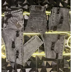 Calça Jeans Masculina Estilo Jogador Rasgada cinza com Elastano Slim Premium Moda Masculina marmorizada Envio Imediato