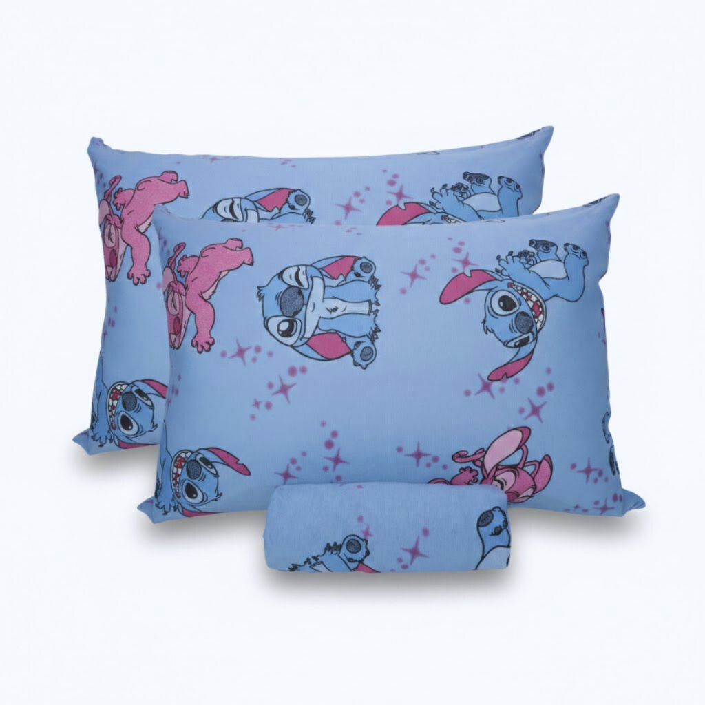 Jogo De Cama Casal Lilo Stitch e Angel Mar Disney c/ Elástico Malha 3pçs