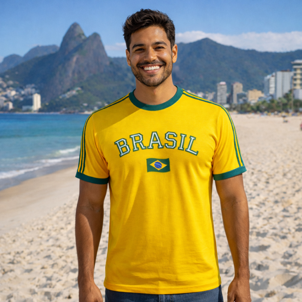 Camiseta Brasil  Seleção Copa do Mundo Bordada Adulto Unissex Amarela Verde