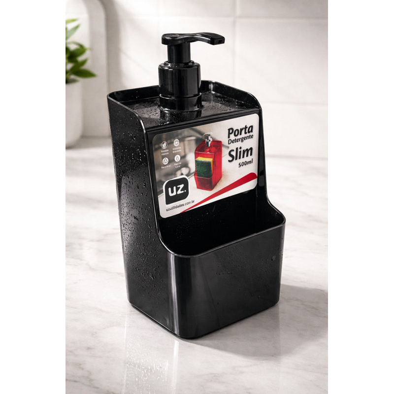 Dispenser Porta Detergente 500ml Porta Esponja Slim Uz Utilidades | Organizador de Pia Cozinha Compacto