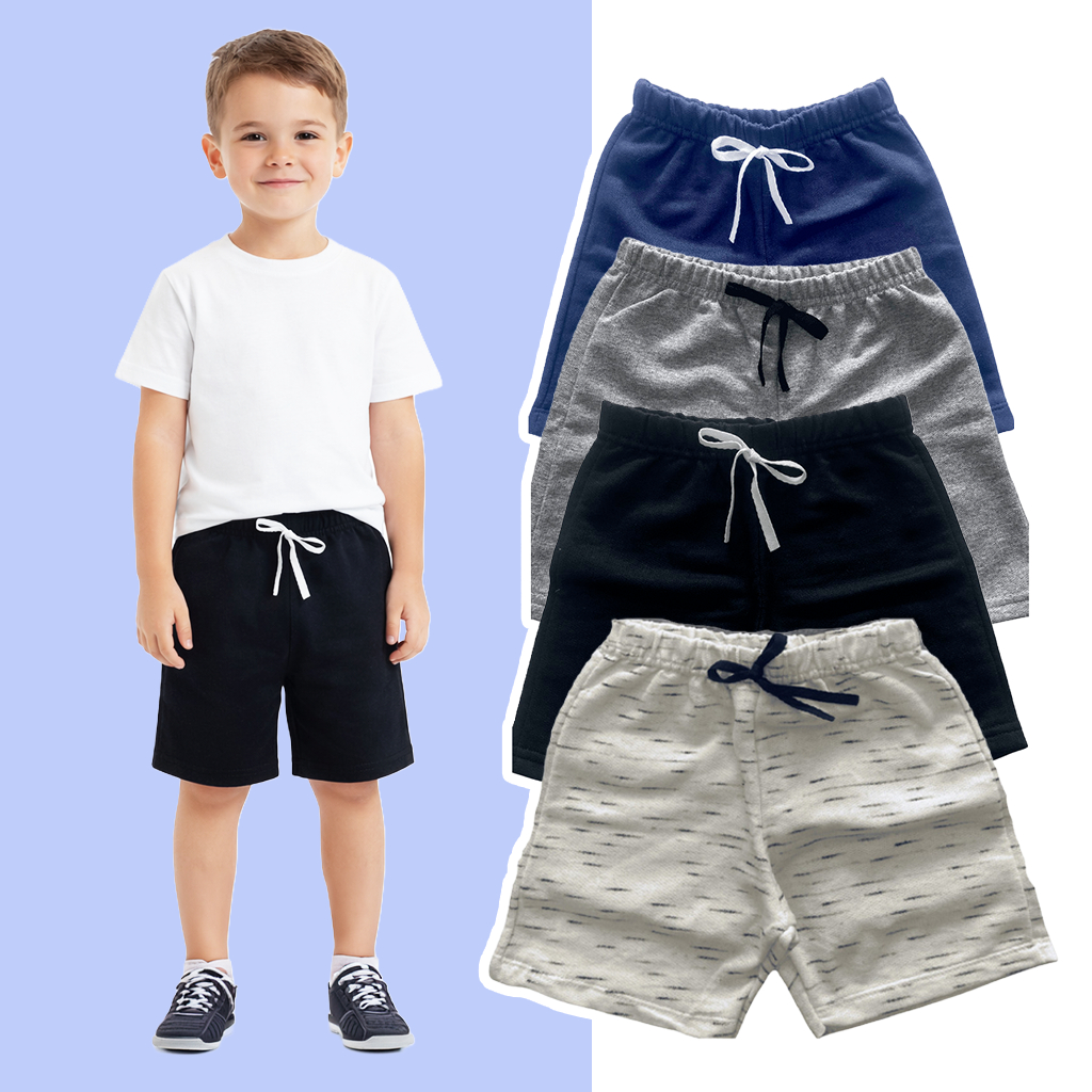 Kit 4 Shorts Moletom Sortidos Infantil Menino Bermuda Confortável Algodão Dia a Dia em Oferta na Shopee