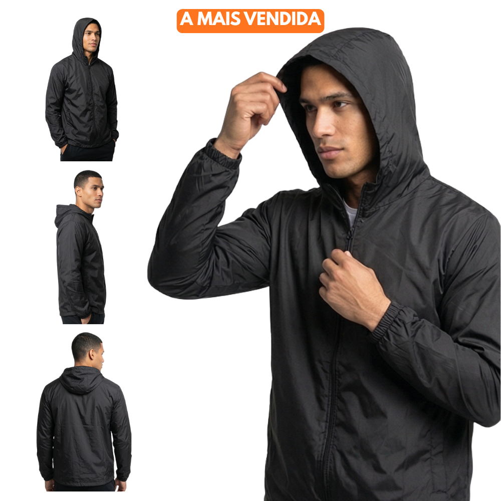 Jaqueta Blusa Corta Vento Masculino Unissex Tactel Premium Moletom Bolsos Laterais Forro no Capuz Ajuste Cordão Zíper