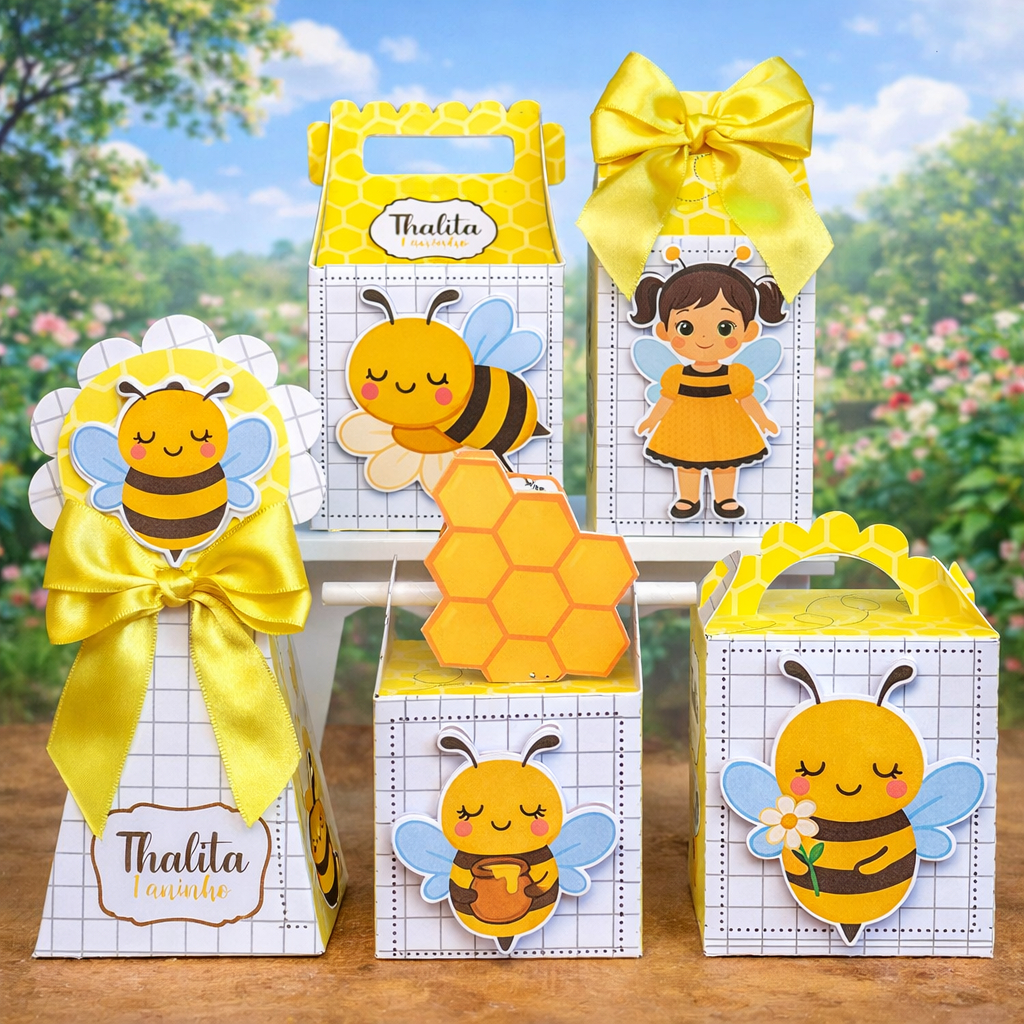 Kit Caixinhas Personalizadas Abelhinha Abelha | Pegue e Monte | Lembrancinha Aniversário e Festa Infantil