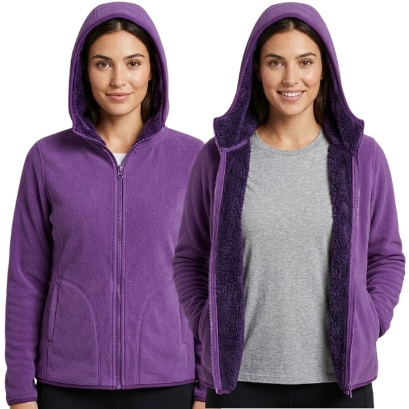 Jaqueta Feminina Inverno Com Capuz Fleece Forrada Com Bolso Interno em Oferta na Shopee