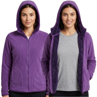 Jaqueta Feminina Inverno Com Capuz Fleece Forrada Com Bolso Interno em Oferta na Shopee