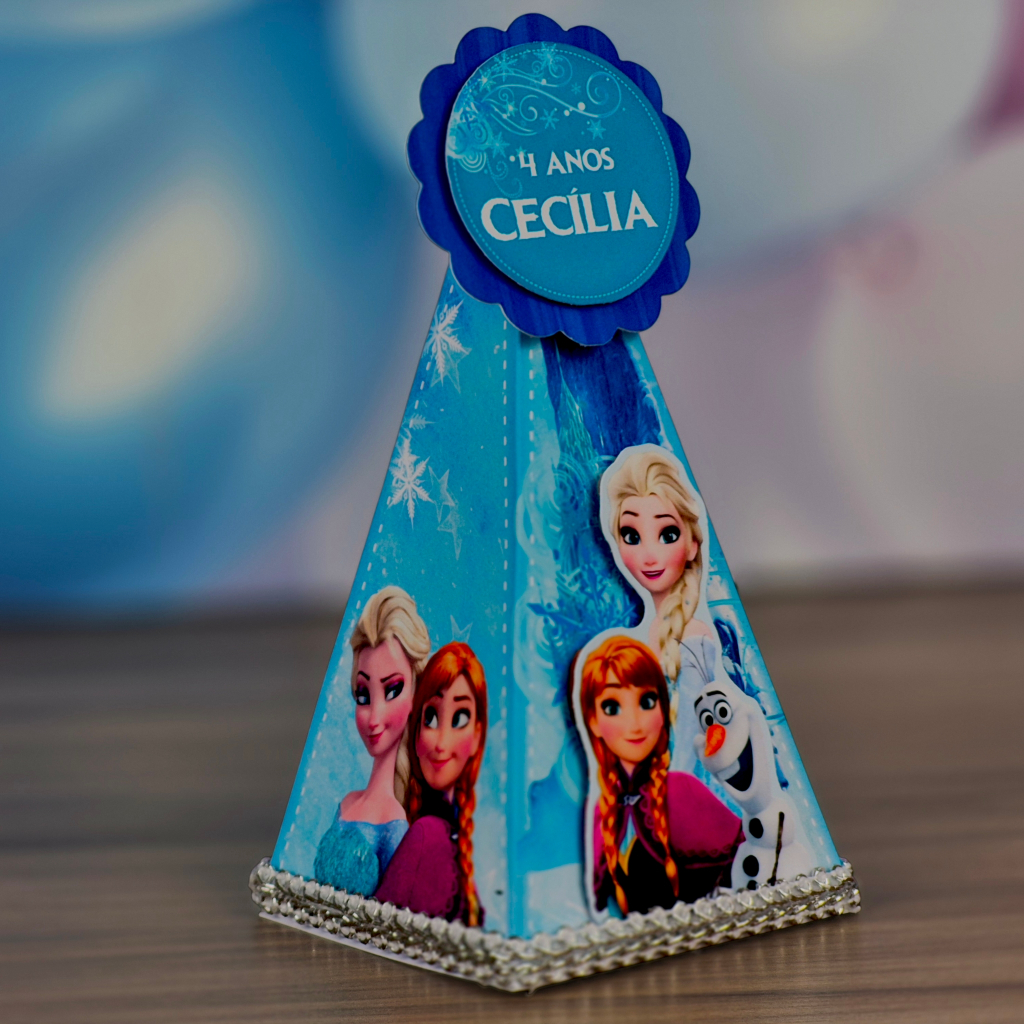 Kit Lembrancinha Pirâmide Cone Frozem Personalizado Caixinha Decoração Frozem Festa Infantil