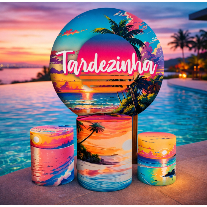 Painel de Festa Tardezinha Decoraçao Kit Capa Painel Redondo + Trio Capa Cilindros Promoçao em Oferta na Shopee