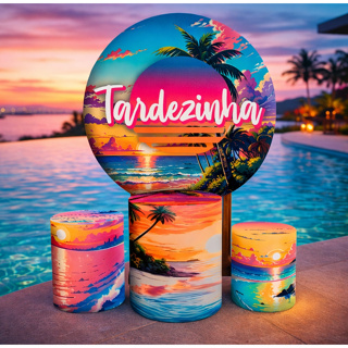 Painel de Festa Tardezinha Decoraçao Kit Capa Painel Redondo + Trio Capa Cilindros Promoçao em Oferta na Shopee