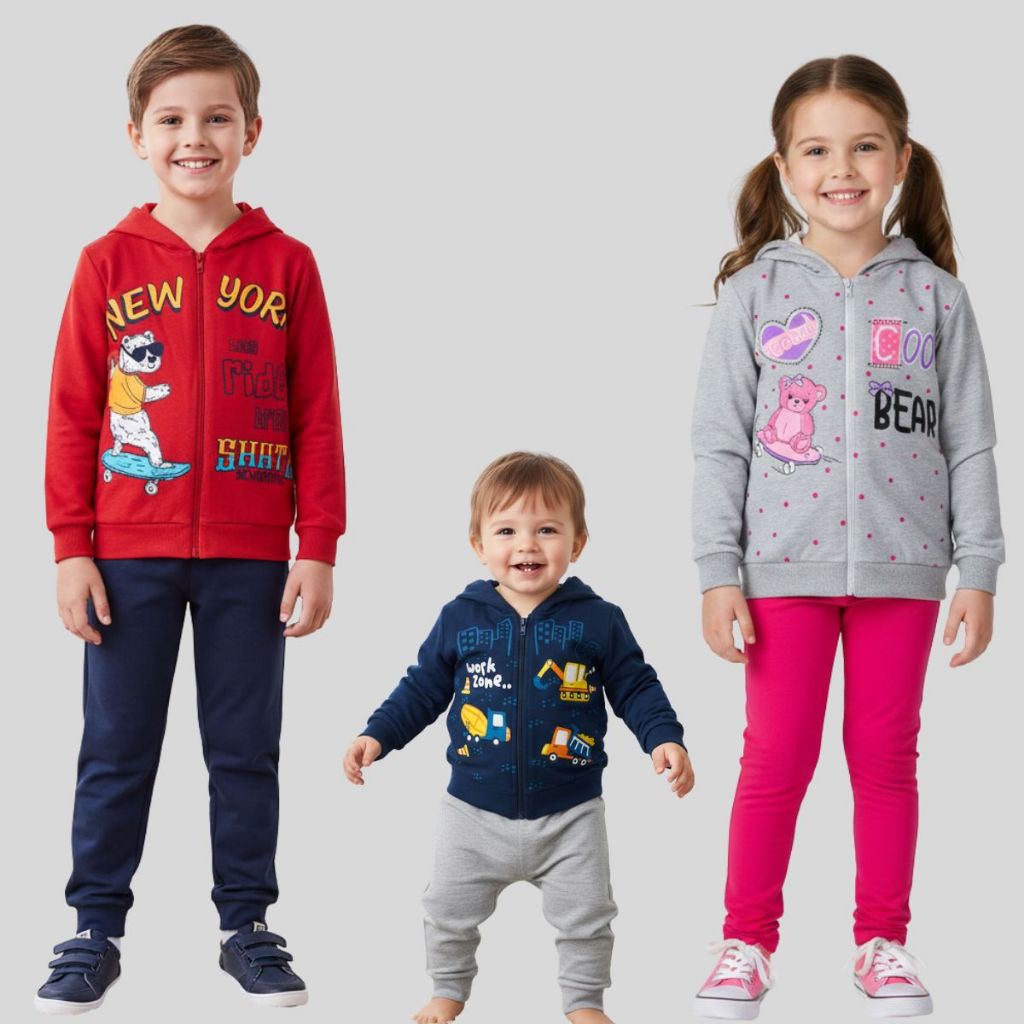 Kit 3 Conjuntos Moletom Inverno 06 peças Infantil Roupa Menino Menina Capuz Ziper 1 ao 8 anos