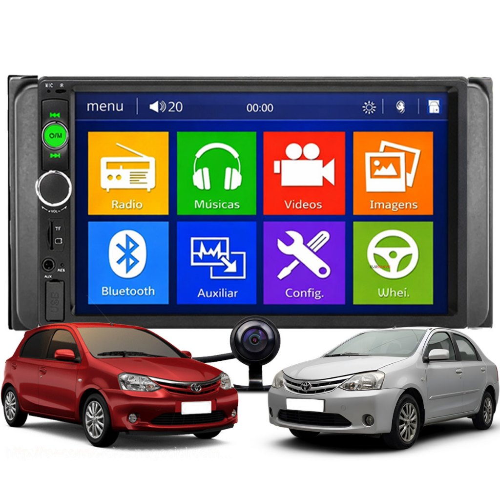 Kit Central Multimídia 7 Polegadas Toyota Etios 2013 a 2021 Com Câmera Ré Bluetooth
