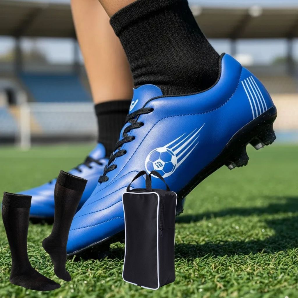 Chuteira Campo Adulto Trava Grama Resistente + Kit Futebol Conforto Performance Treino Jogo