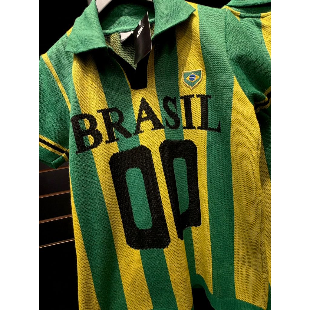 Polo Tricot Brasil Listrada Retrô Verde Amarelo – Camisa Estilo Vintage Unissex COPA DO MUNDO