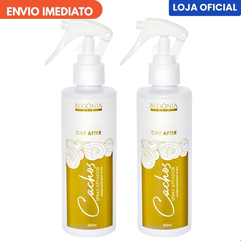 Kit 2 Sprays Ativador de Cachos 200ml Begônia Gold Day After Definição Hidratação