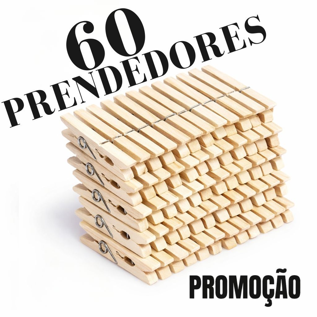 KIT Pregador de Roupa De Madeira Super Reforçado – 12/24/36/48/60 Unidades em Oferta na Shopee