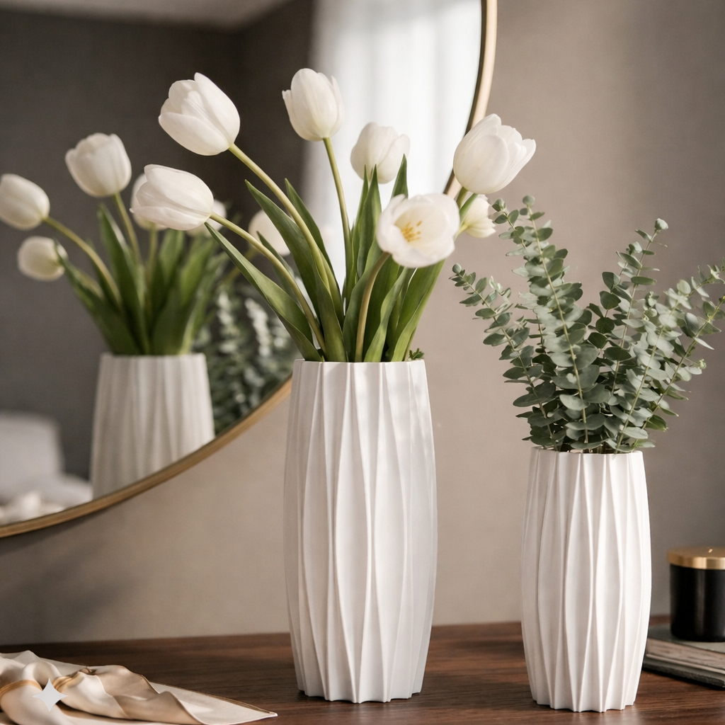 Kit 2 Vasos Decorativos Geométricos Modernos Minimalistas Para Sala Mesa Aparador Rack - Design Escultural (18cm e 13cm)