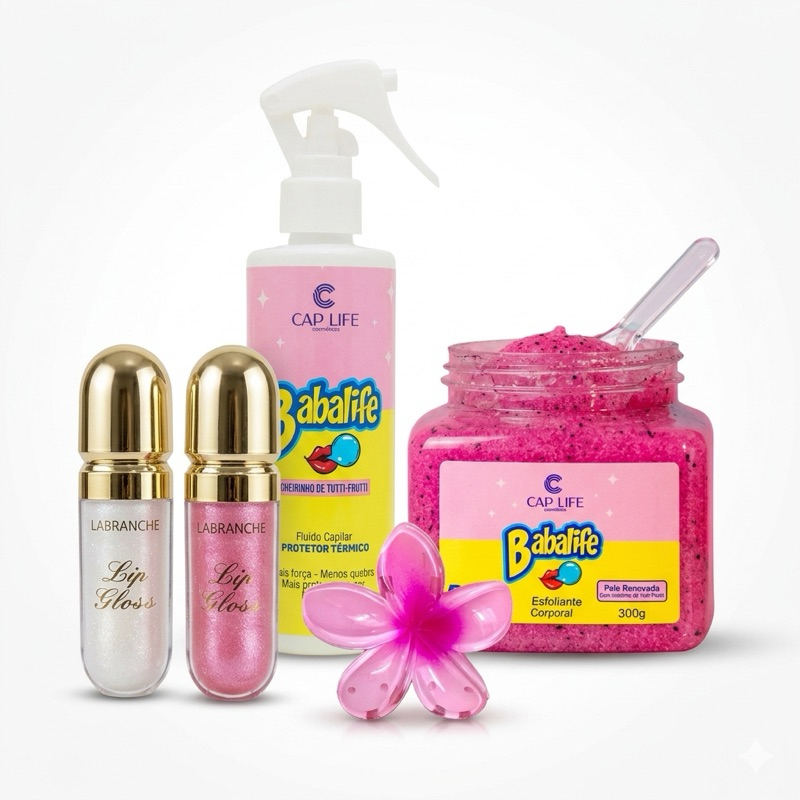 Kit Dia de Princesa Body Scrub Babalife + Gloss Labial + Protetor Térmico
