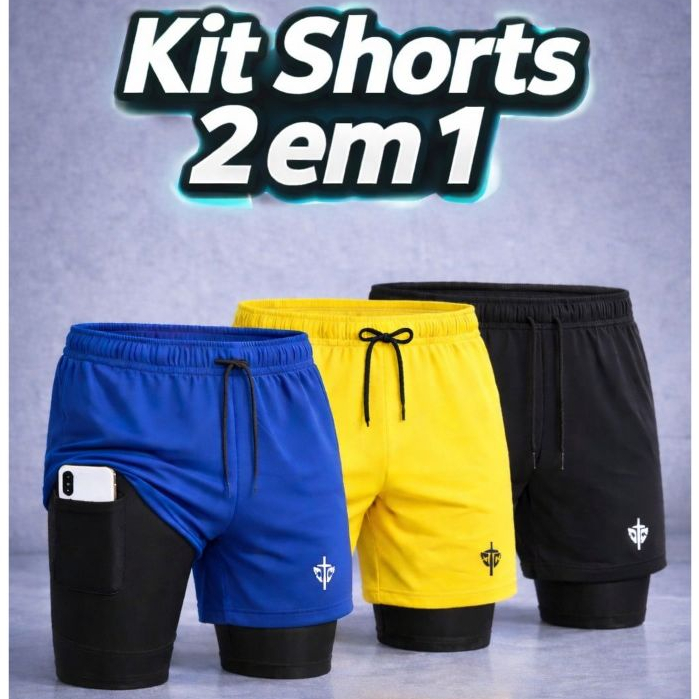 Kit Short 2 em 1 Masculina Academia Esporte Bermuda Treino Masculino em Oferta na Shopee