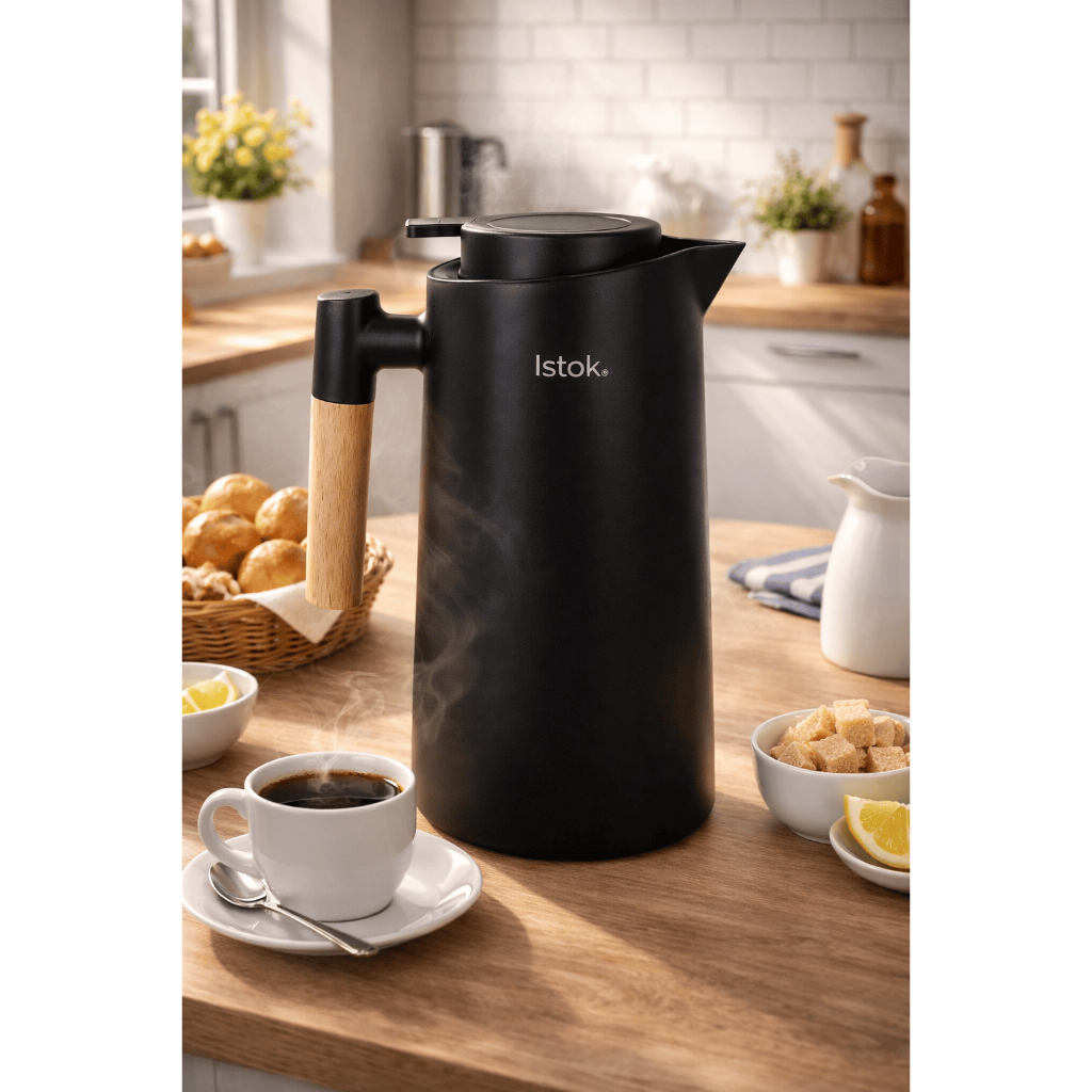 Garrafa Térmica 1L Café Chá Alta Qualidade Design Elegante Com Cabo Madeira Cores Sortidas