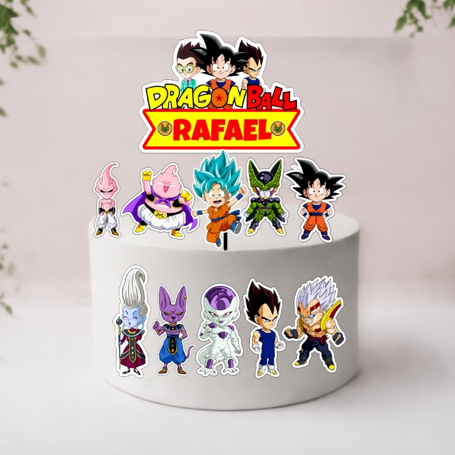 Topo de Bolo Dragon Ball, DBZ, | Topper Goku, Vegeta, Whis, Majin Boo Personalizado | Festa de Aniversário